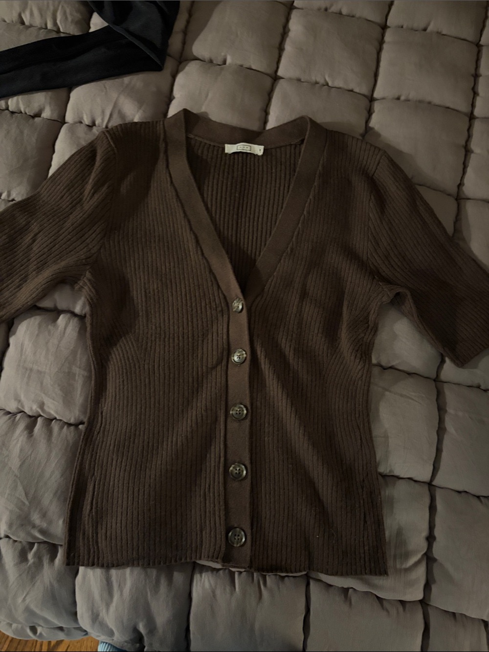 AYR Brown Ribbed V-Neck Button Cardigan